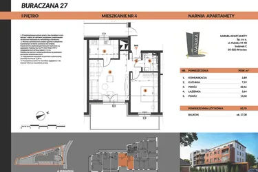 Rzut - Mieszkanie na sprzedaż 2 pokoje o powierzchni 50,78 m² - numer 4 w Buraczana 27
