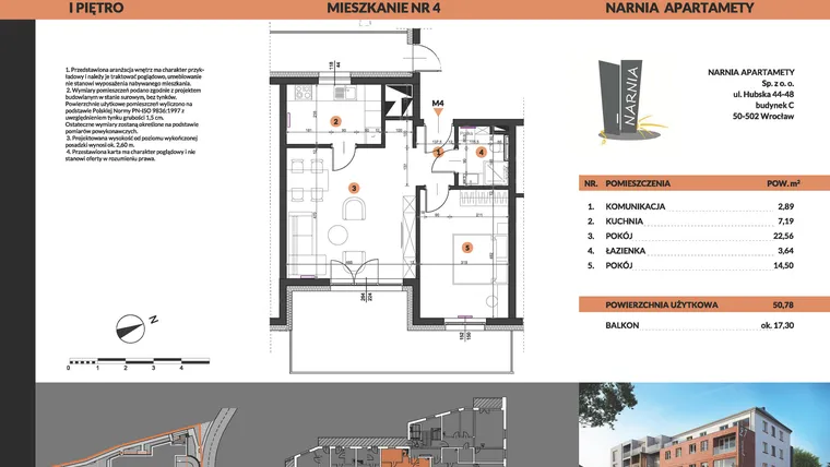 Rzut - Mieszkanie na sprzedaż 2 pokoje o powierzchni 50,78 m² - numer 4 w Buraczana 27