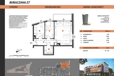 Rzut - Mieszkanie na sprzedaż 3 pokoje o powierzchni 61,34 m² - numer 8 w Buraczana 27