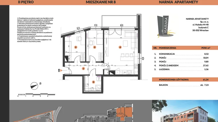 Rzut - Mieszkanie na sprzedaż 3 pokoje o powierzchni 61,34 m² - numer 8 w Buraczana 27