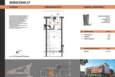 Rzut - Mieszkanie na sprzedaż 1 pokój o powierzchni 30,05 m² - numer 11 w Buraczana 27