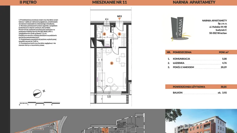 Rzut - Mieszkanie na sprzedaż 1 pokój o powierzchni 30,05 m² - numer 11 w Buraczana 27