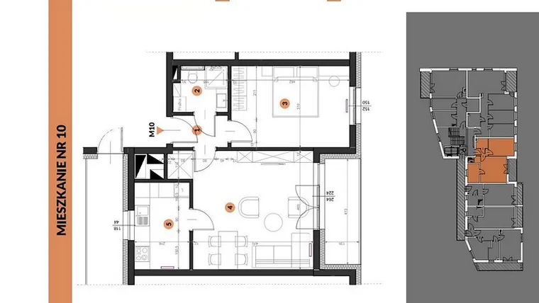 Rzut - Mieszkanie na sprzedaż 2 pokoje o powierzchni 50,57 m² - numer 10 w Buraczana 27
