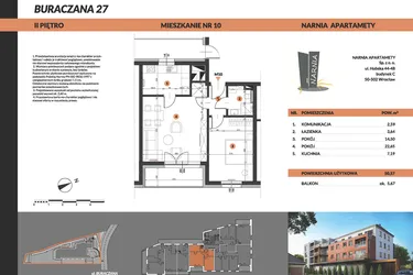 Rzut - Mieszkanie na sprzedaż 2 pokoje o powierzchni 50,57 m² - numer 10 w Buraczana 27