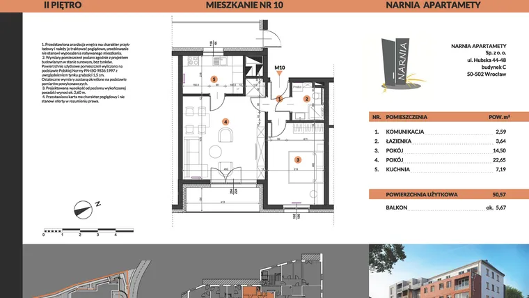 Rzut - Mieszkanie na sprzedaż 2 pokoje o powierzchni 50,57 m² - numer 10 w Buraczana 27