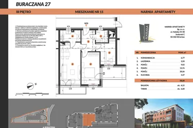 Rzut - Mieszkanie na sprzedaż 3 pokoje o powierzchni 58,68 m² - numer 15 w Buraczana 27