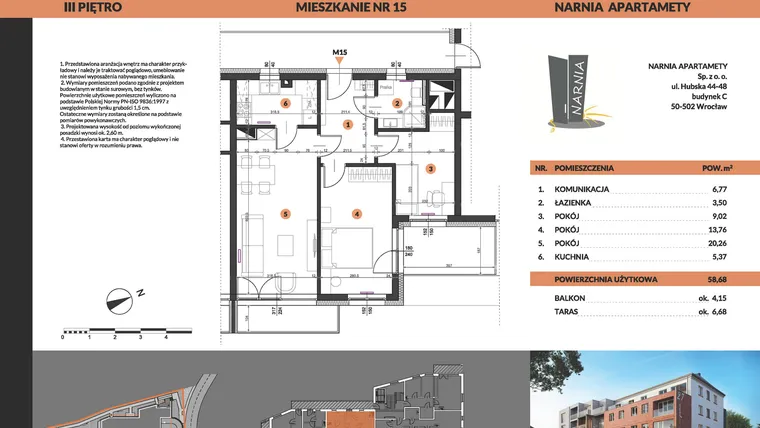 Rzut - Mieszkanie na sprzedaż 3 pokoje o powierzchni 58,68 m² - numer 15 w Buraczana 27