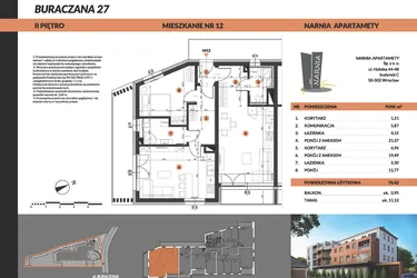 Rzut - Mieszkanie na sprzedaż 3 pokoje o powierzchni 76,42 m² - numer 12 w Buraczana 27