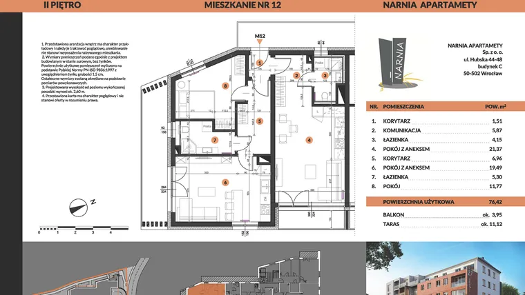 Rzut - Mieszkanie na sprzedaż 3 pokoje o powierzchni 76,42 m² - numer 12 w Buraczana 27