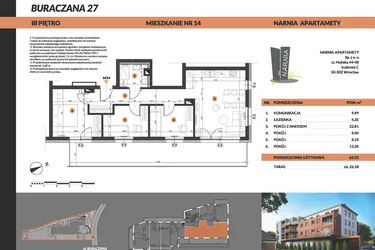 Rzut - Mieszkanie na sprzedaż 4 pokoje o powierzchni 65,93 m² - numer 14 w Buraczana 27