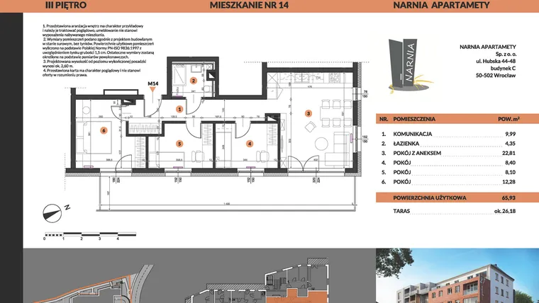Rzut - Mieszkanie na sprzedaż 4 pokoje o powierzchni 65,93 m² - numer 14 w Buraczana 27