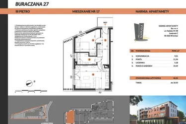 Rzut - Mieszkanie na sprzedaż 2 pokoje o powierzchni 45,32 m² - numer 17 w Buraczana 27