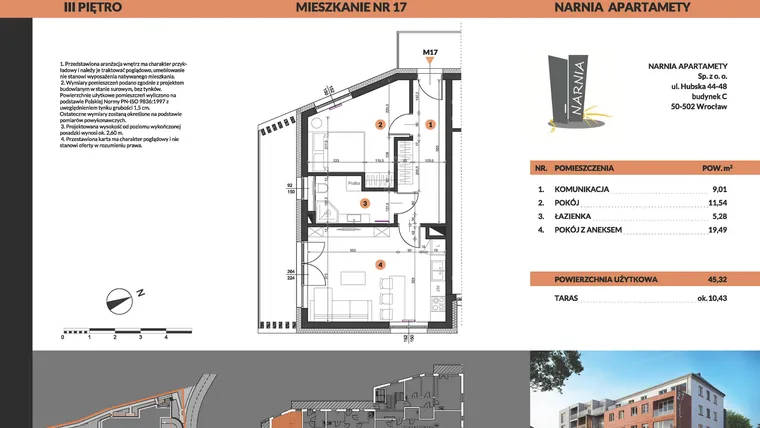 Rzut - Mieszkanie na sprzedaż 2 pokoje o powierzchni 45,32 m² - numer 17 w Buraczana 27
