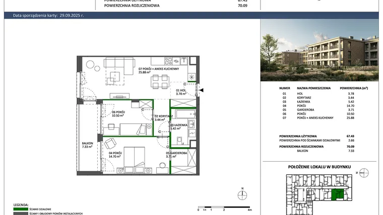 Rzut - Mieszkanie na sprzedaż 3 pokoje o powierzchni 67,43 m² - numer B-26 w Hillence etap 2