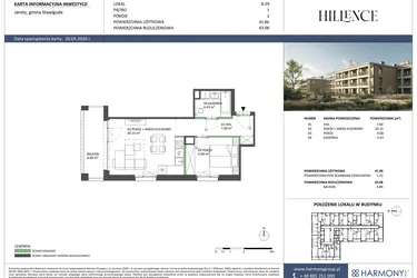 Rzut - Mieszkanie na sprzedaż 2 pokoje o powierzchni 41,86 m² - numer B-29 w Hillence etap 2