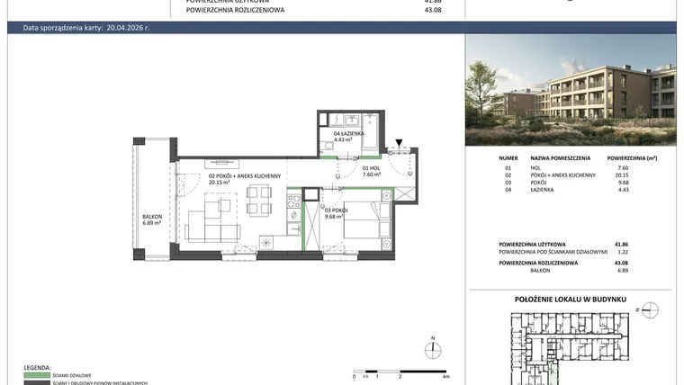 Rzut - Mieszkanie na sprzedaż 2 pokoje o powierzchni 41,86 m² - numer B-29 w Hillence etap 2