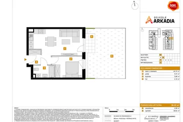 Rzut - Mieszkanie na sprzedaż 2 pokoje o powierzchni 38,22 m² - numer B1.51 w Osiedle Arkadia etap 2