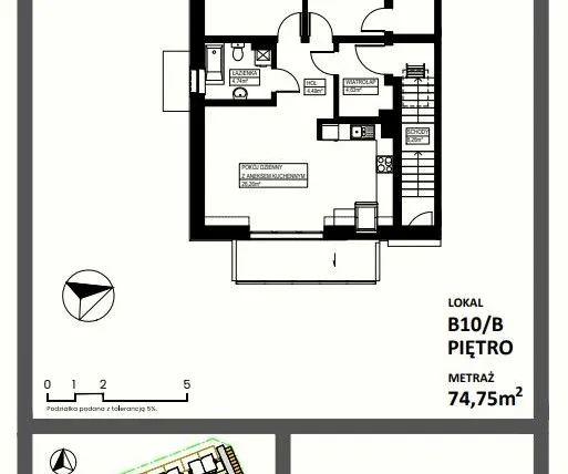 Rzut - Mieszkanie na sprzedaż 3 pokoje o powierzchni 74,75 m² - numer B10/B w Osiedle Lente Zacharzyce