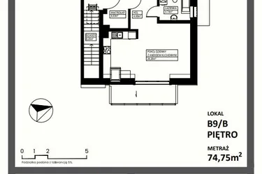 Rzut - Mieszkanie na sprzedaż 3 pokoje o powierzchni 74,75 m² - numer B9/B w Osiedle Lente Zacharzyce