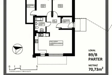 Rzut - Mieszkanie na sprzedaż 3 pokoje o powierzchni 70,73 m² - numer B9/Bparter w Osiedle Lente Zacharzyce