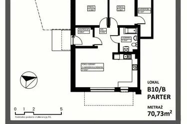 Rzut - Mieszkanie na sprzedaż 3 pokoje o powierzchni 70,73 m² - numer B10/Bparter w Osiedle Lente Zacharzyce
