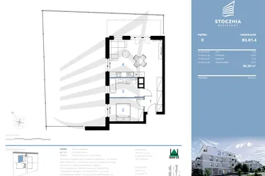 Rzut - Mieszkanie na sprzedaż 2 pokoje o powierzchni 50,3 m² - numer B2.K1.4 w Stocznia Residence