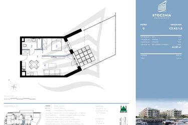 Rzut - Mieszkanie na sprzedaż 2 pokoje o powierzchni 44,2 m² - numer C2.K2.1.5 w Stocznia Residence