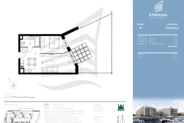 Rzut - Mieszkanie na sprzedaż 2 pokoje o powierzchni 45,44 m² - numer C2.K2.2.2 w Stocznia Residence