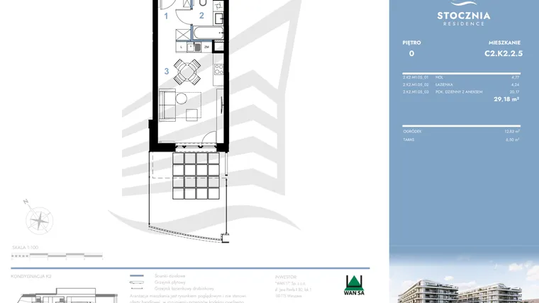 Rzut - Mieszkanie na sprzedaż 1 pokój o powierzchni 29,18 m² - numer C2.K2.2.5 w Stocznia Residence