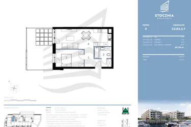 Rzut - Mieszkanie na sprzedaż 2 pokoje o powierzchni 49,78 m² - numer C2.K2.2.7 w Stocznia Residence