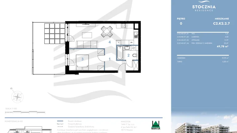 Rzut - Mieszkanie na sprzedaż 2 pokoje o powierzchni 49,78 m² - numer C2.K2.2.7 w Stocznia Residence