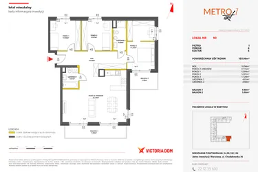 Rzut - Mieszkanie na sprzedaż 4 pokoje o powierzchni 103,99 m² - numer 90 w Metro Art 7