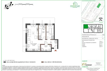 Rzut - Mieszkanie na sprzedaż 3 pokoje o powierzchni 53,73 m² - numer 1 w Osiedle Polna bud. 5