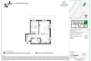 Rzut - Mieszkanie na sprzedaż 2 pokoje o powierzchni 46,93 m² - numer 5 w Osiedle Polna bud. 5