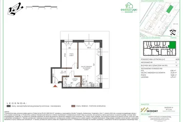 Rzut - Mieszkanie na sprzedaż 2 pokoje o powierzchni 46,9 m² - numer 5 w Osiedle Polna bud. 5