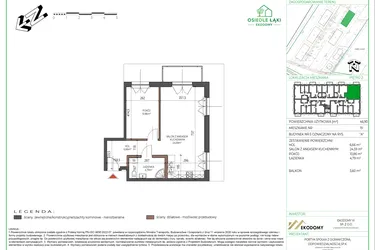 Rzut - Mieszkanie na sprzedaż 2 pokoje o powierzchni 46,9 m² - numer 19 w Osiedle Polna bud. 5