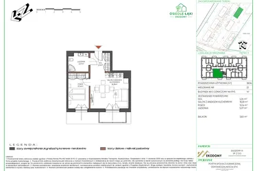 Rzut - Mieszkanie na sprzedaż 2 pokoje o powierzchni 38,93 m² - numer 22 w Osiedle Polna bud. 5