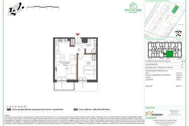 Rzut - Mieszkanie na sprzedaż 2 pokoje o powierzchni 40,56 m² - numer 21 w Osiedle Polna bud. 5