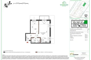 Rzut - Mieszkanie na sprzedaż 2 pokoje o powierzchni 46,9 m² - numer 28 w Osiedle Polna bud. 5