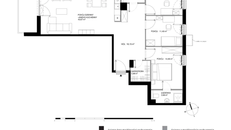 Rzut - Mieszkanie na sprzedaż 4 pokoje o powierzchni 114,19 m² - numer W2.3.3 w Nadmorski Dwór bud. U i W