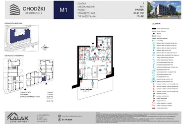 Rzut - Mieszkanie na sprzedaż 1 pokój o powierzchni 31,21 m² - numer M1 w Chodźki Residence 2