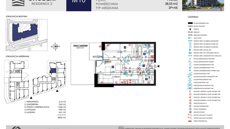 Rzut - Mieszkanie na sprzedaż 2 pokoje o powierzchni 38,05 m² - numer M10 w Chodźki Residence 2