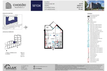 Rzut - Mieszkanie na sprzedaż 1 pokój o powierzchni 32,67 m² - numer M104 w Chodźki Residence 2