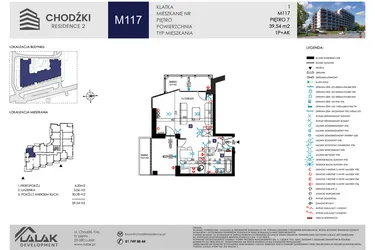 Rzut - Mieszkanie na sprzedaż 1 pokój o powierzchni 39,54 m² - numer M117 w Chodźki Residence 2