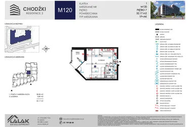 Rzut - Mieszkanie na sprzedaż 1 pokój o powierzchni 32,17 m² - numer M120 w Chodźki Residence 2