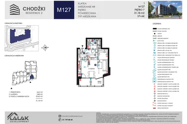Rzut - Mieszkanie na sprzedaż 1 pokój o powierzchni 31,18 m² - numer M127 w Chodźki Residence 2
