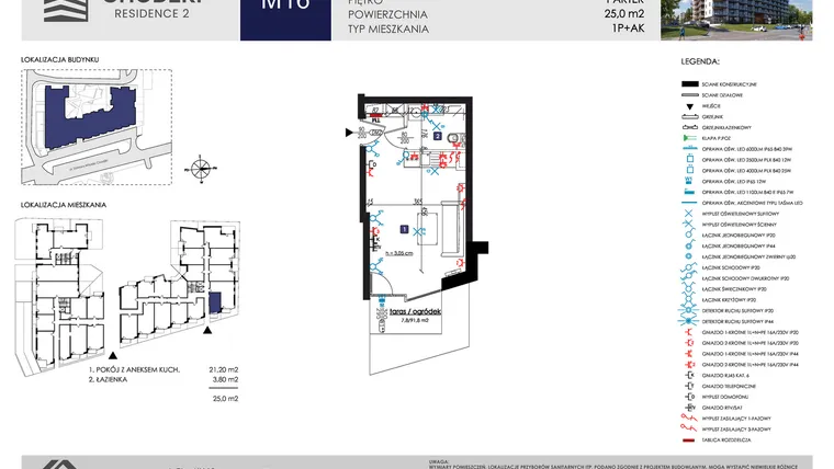Rzut - Mieszkanie na sprzedaż 1 pokój o powierzchni 25 m² - numer M16 w Chodźki Residence 2