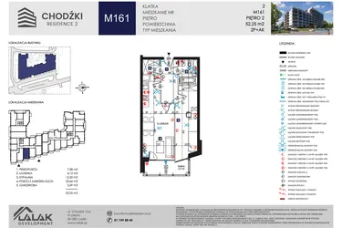 Rzut - Mieszkanie na sprzedaż 2 pokoje o powierzchni 52,25 m² - numer M161 w Chodźki Residence 2