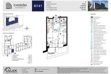 Rzut - Mieszkanie na sprzedaż 2 pokoje o powierzchni 42,08 m² - numer M141 w Chodźki Residence 2