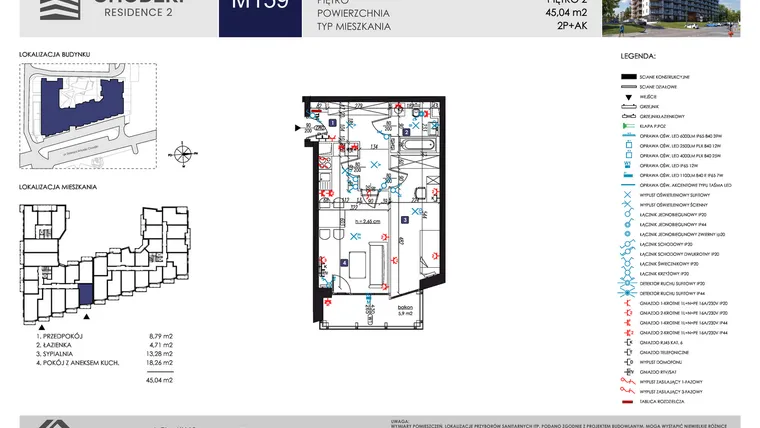 Rzut - Mieszkanie na sprzedaż 2 pokoje o powierzchni 45,04 m² - numer M159 w Chodźki Residence 2